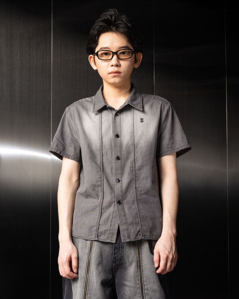 Washed Denim Half Shirt (Gray)