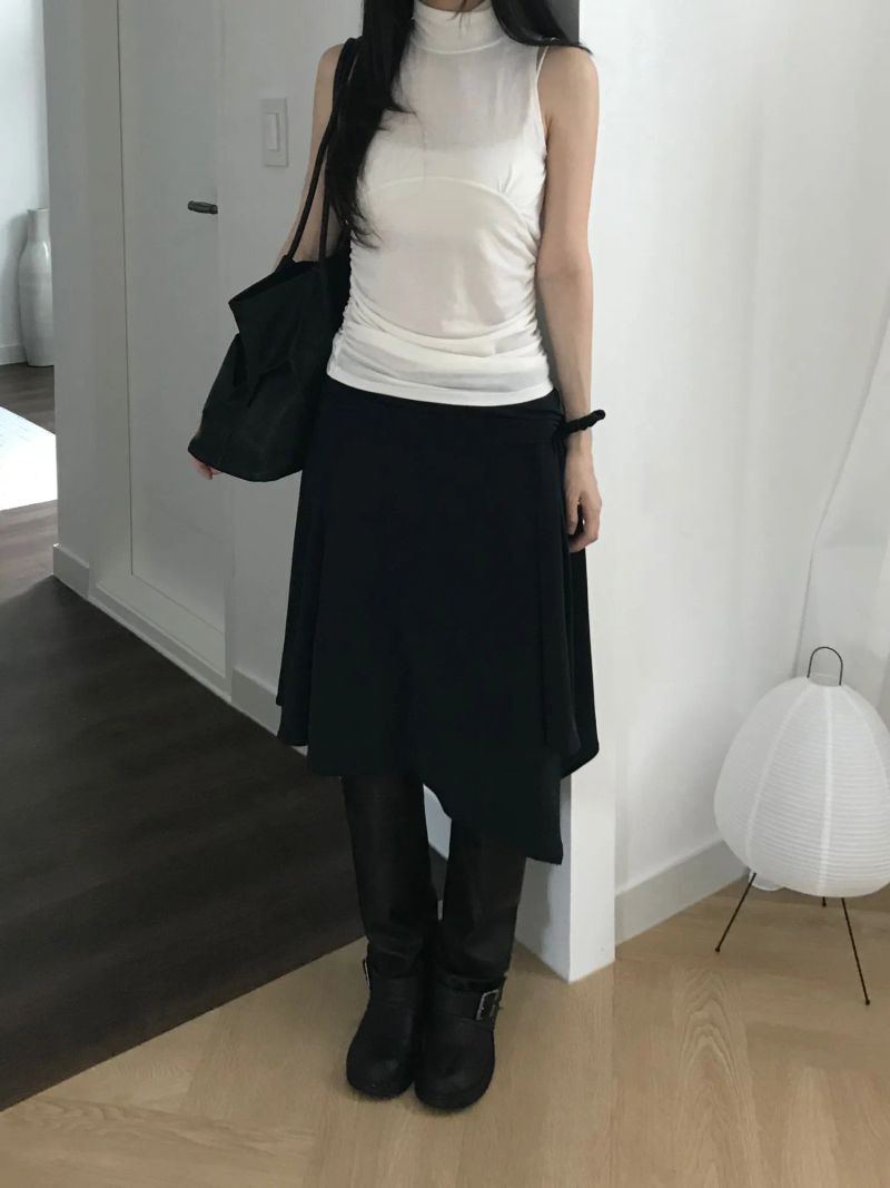 Turtleneck Shirring Sleeveless Top (3 colors)