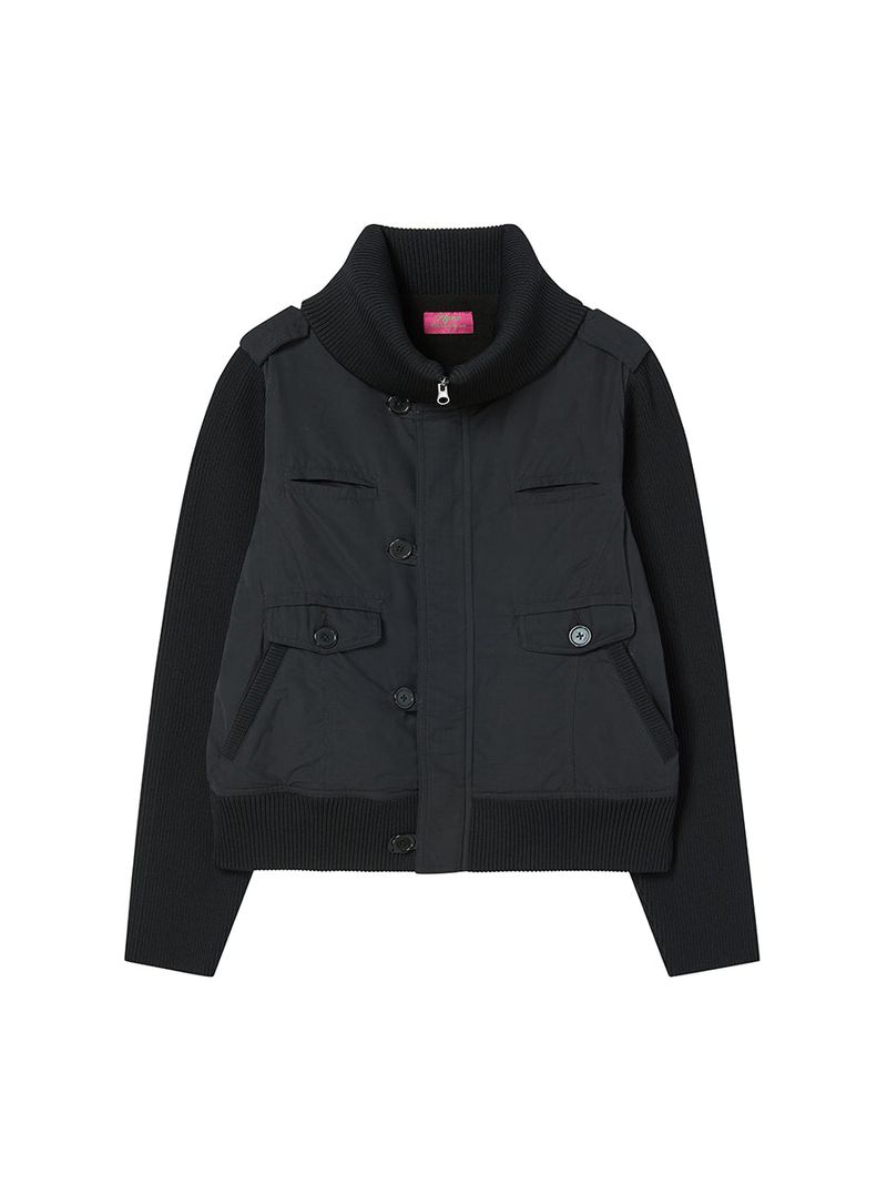 RIBBED HIGH NECK JACKET BLACK