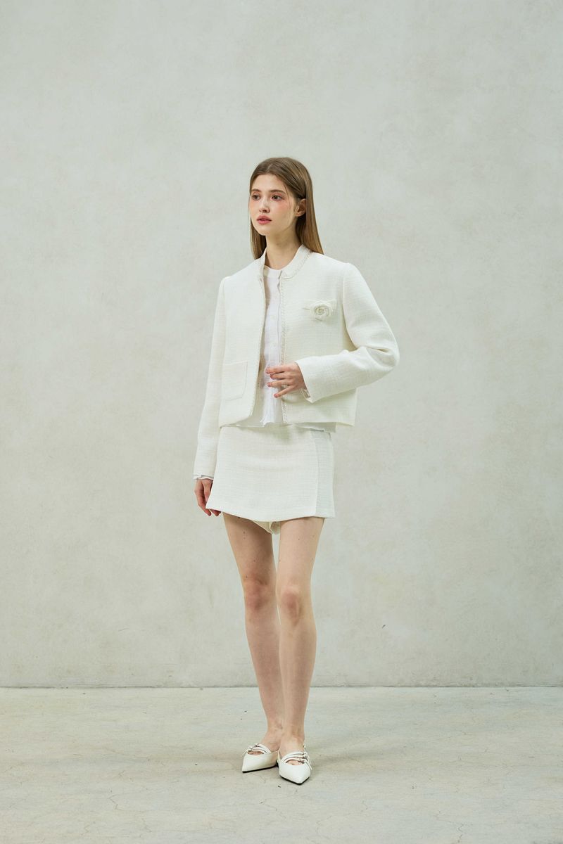 AGLOW TWEED SKIRT PANTS / WHITE