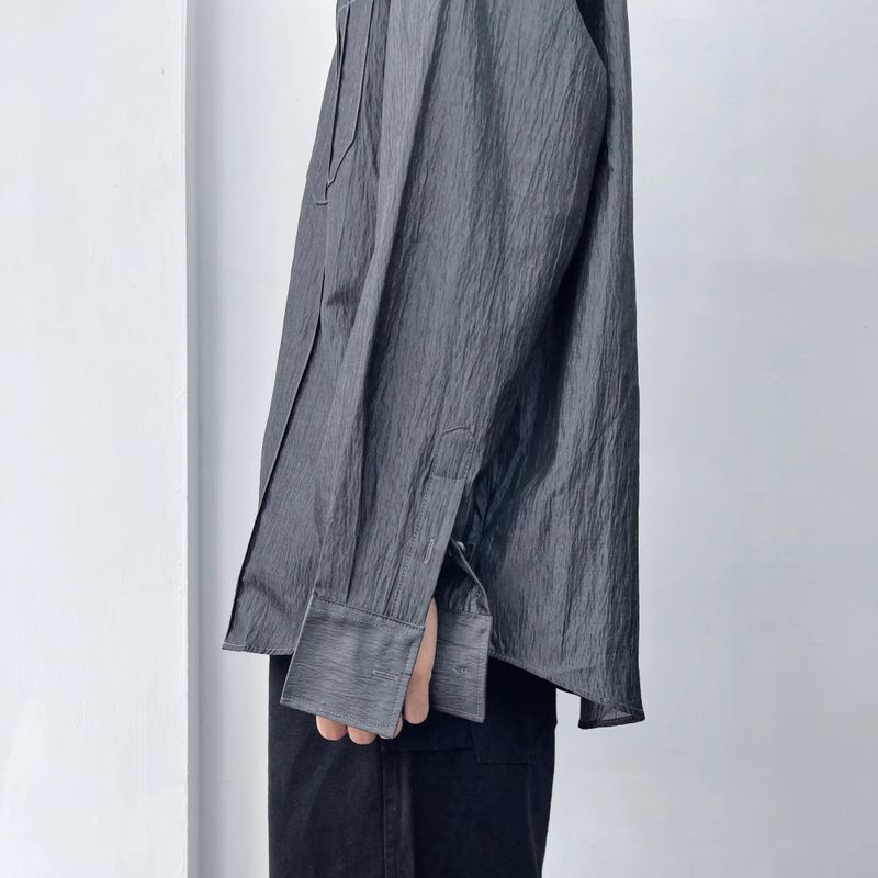 Crinkled Sheen Drop-Shoulder Shirt