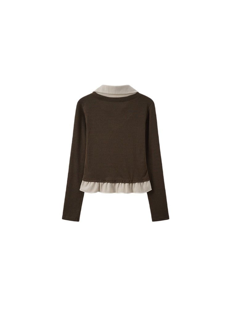 Duelly Ribbon Collar Layered Knit 233239008