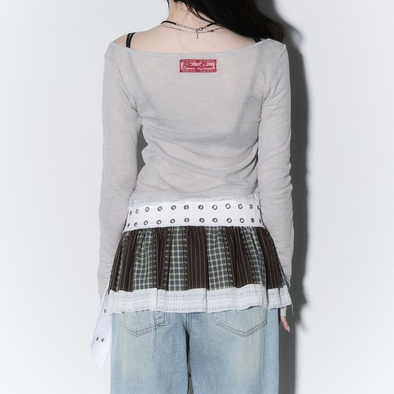 sheer layered unbal sleeve - grey