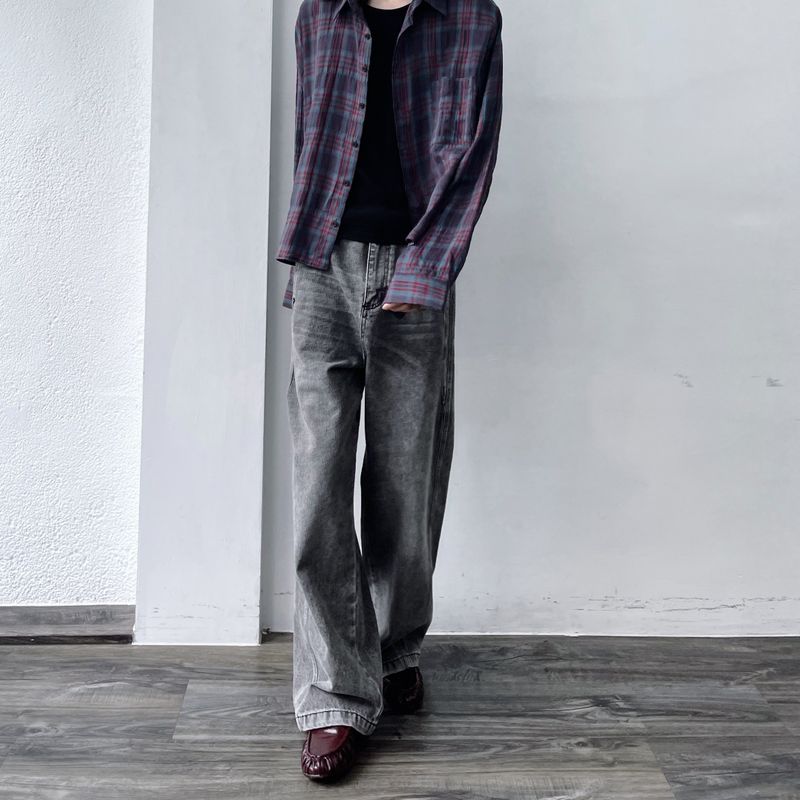 Stone Grey Denim Trousers
