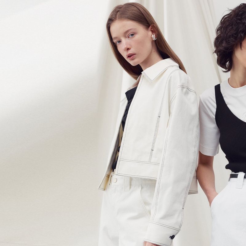 STITCH DETAILED BOMBER JACKET WHITE