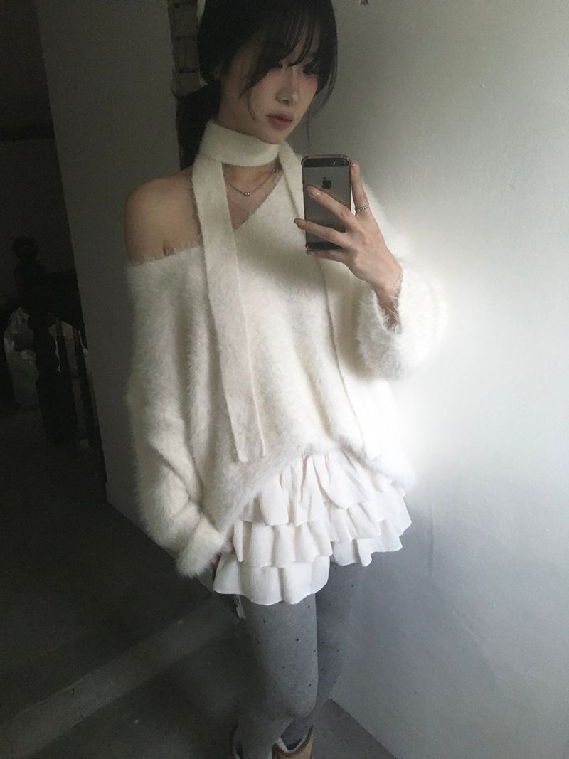 Fur V-neck muffler set