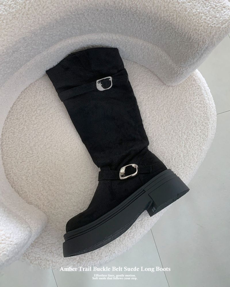 GUSTA（グスタ）の「Amber Trail Buckle Belt Suede Long Boots (2 colors)（Shoes）」