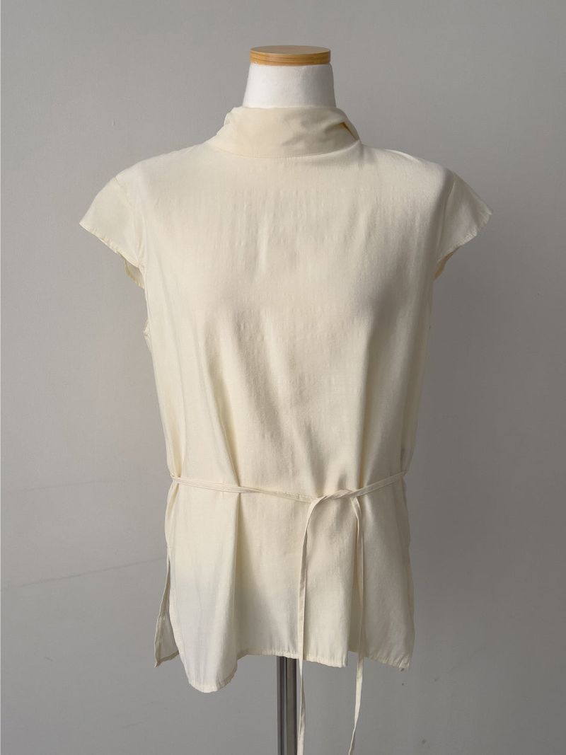 Tie-neck Strap Cap Sleeve Blouse