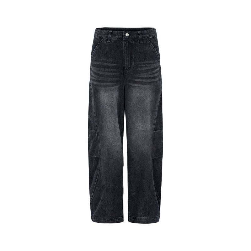 Curved two-tuck Side Denim Pants (Black)