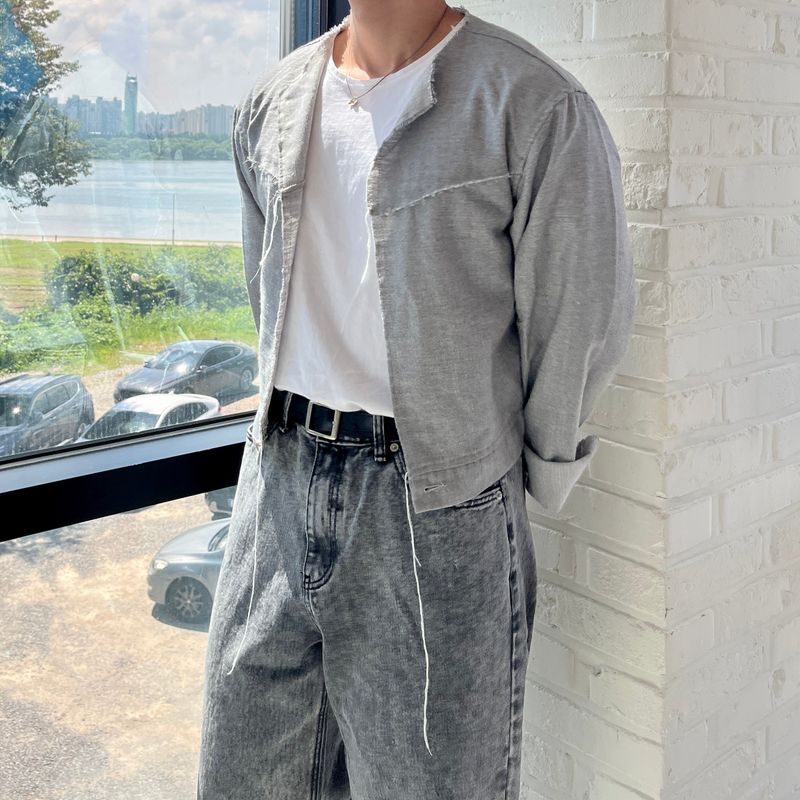 Mensfloor（メンズフロア）の「リネン ローエッジ クロップ ジャケット（ジャケット/アウター）」
