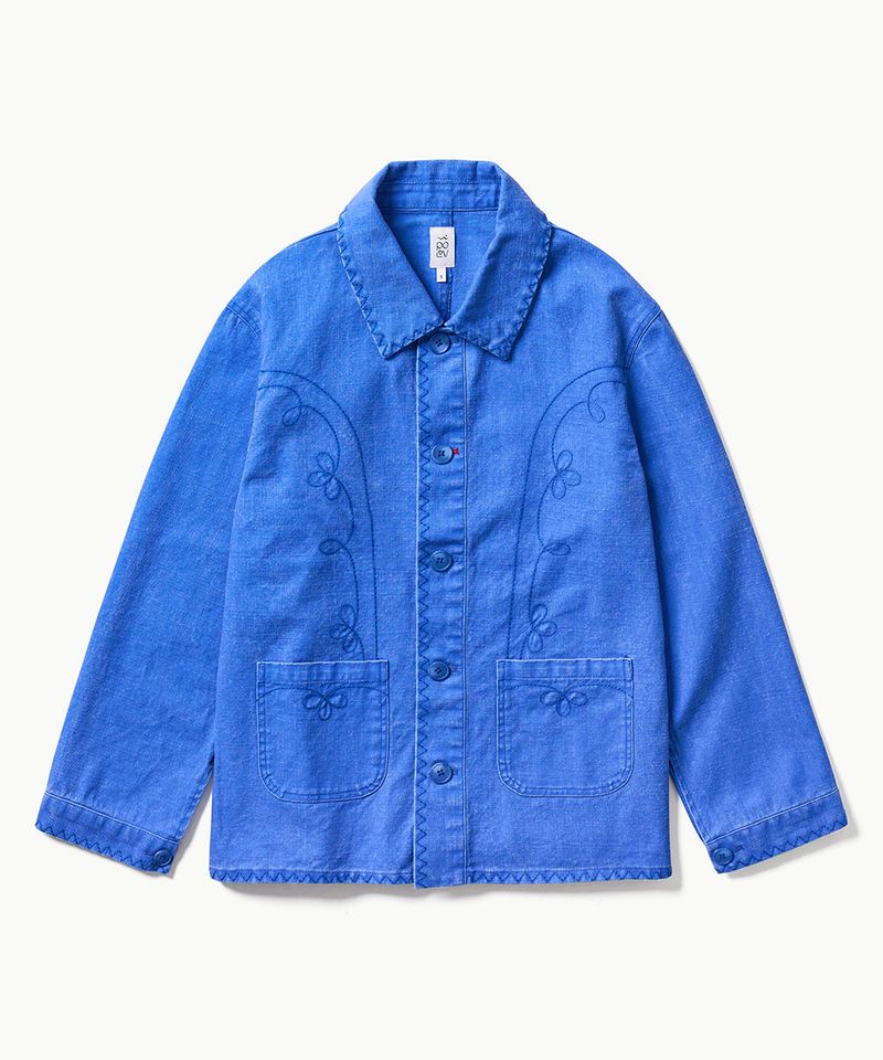 Floral Stitch French Work Jacket - Blue