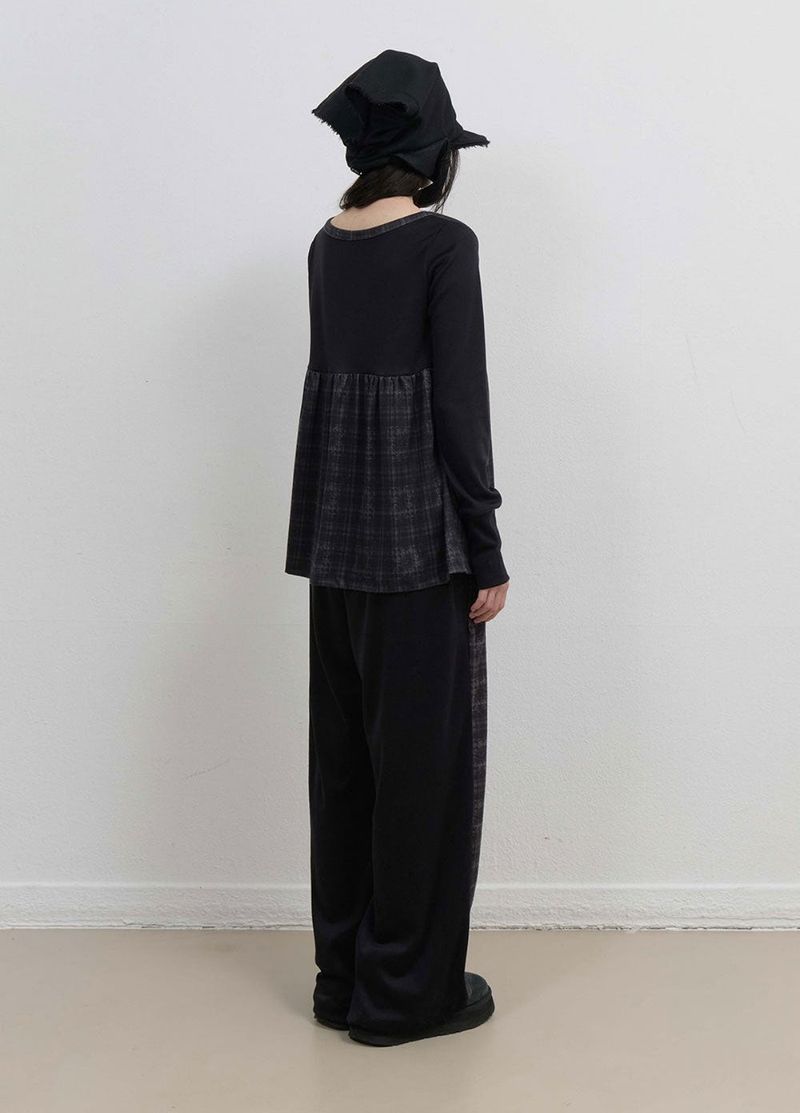 Check Sleep Jersey Pants / Black
