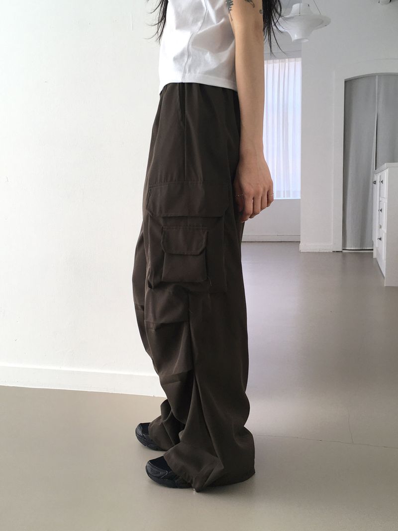 [BASIC/LONG] Adik Double Pocket Pintuck Cargo Two-Way Long Wide Jogger Pants