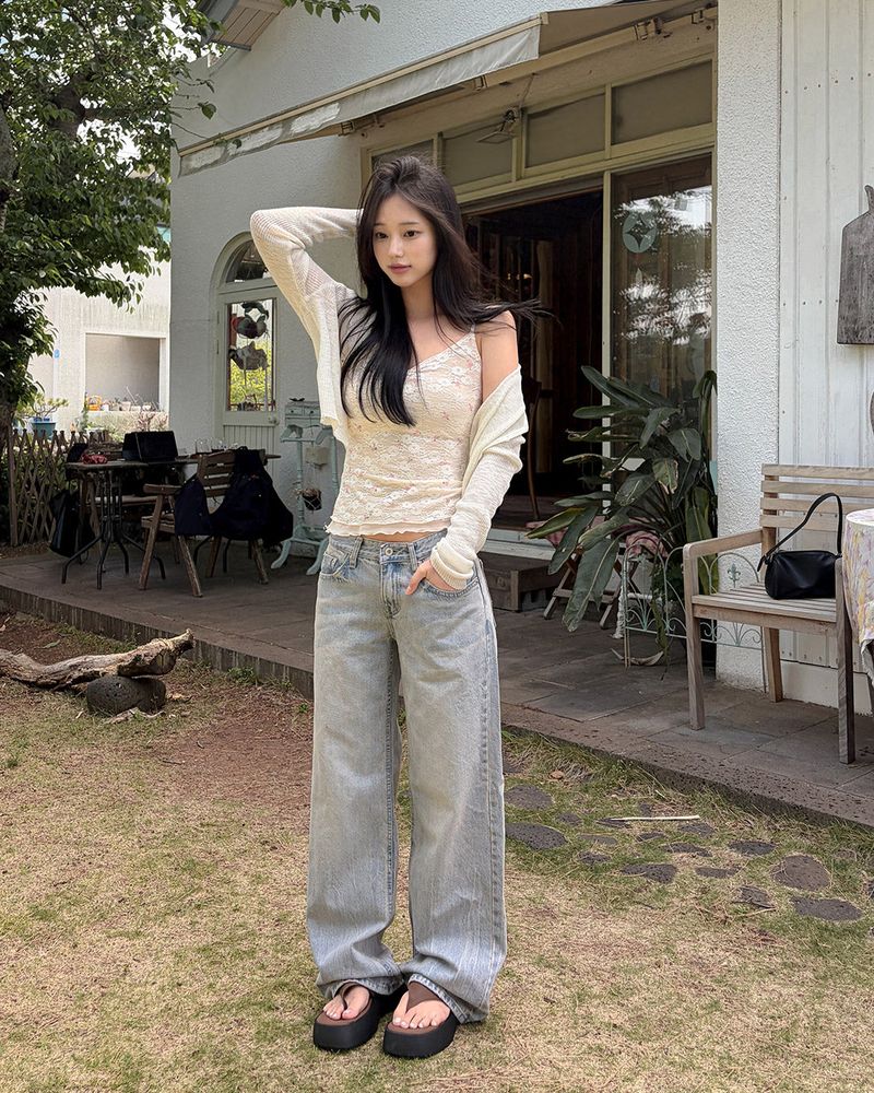 Mets straight‑fit denim pants