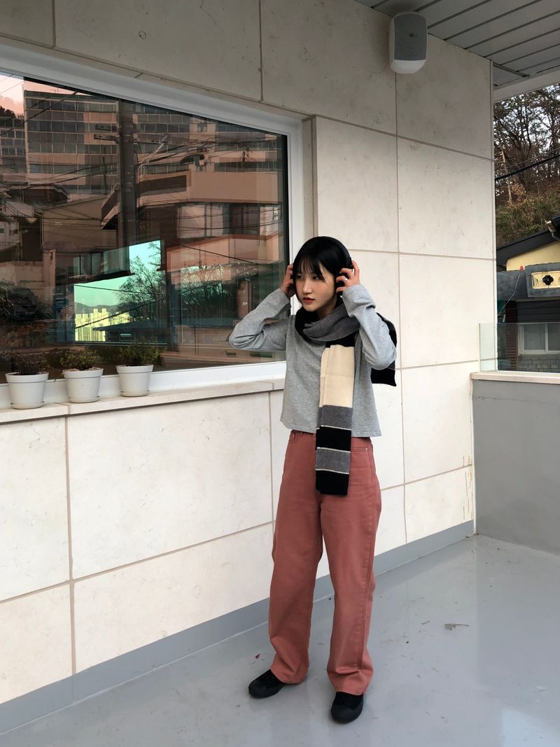 Dried rose semi wide pants