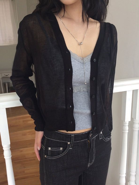 Saku Ribbed See-Through Knit Cardigan