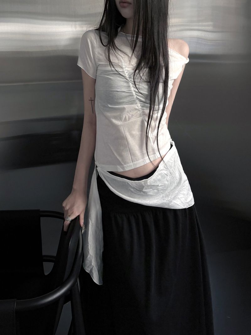 one-shoulder wrap set top (2color)