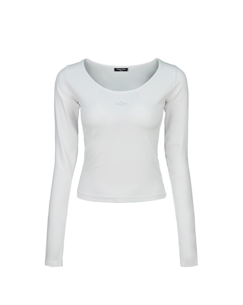 Triclipse Embroidered Logo U-Neck Long Sleeve White