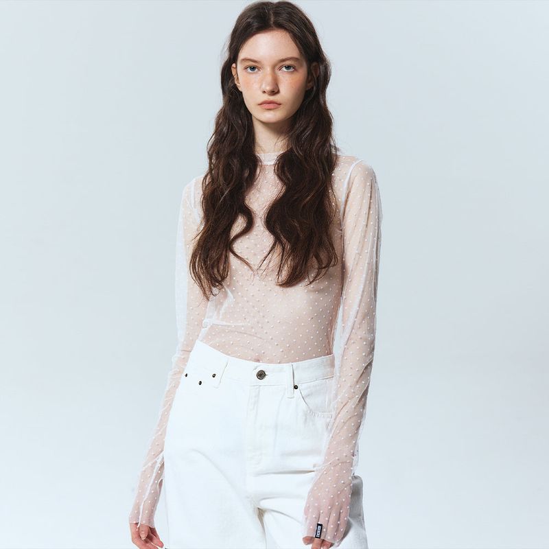 NICK&NICOLE(ニック&ニコール)の「MINI DOT SEE-THROUGH DOTS TOP_IVORY(Tops)」