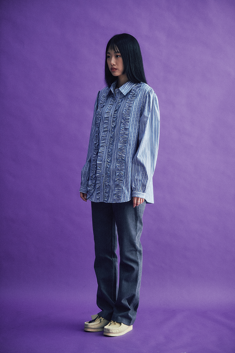 Stripe Frill Blouse (blue)