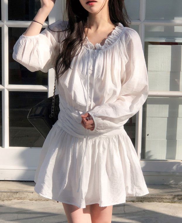 SHOPPERLAND(ショッパーランド)の「#Diana Ruffle Off Shoulder Shirring Mini Dress(Dresses)」