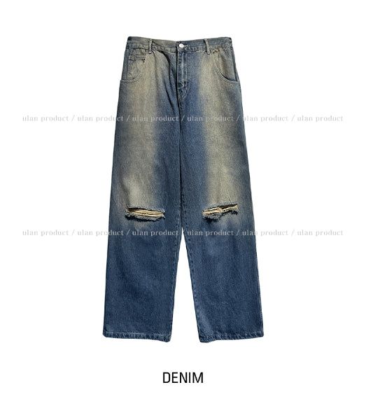 cross damage banding denim pants
