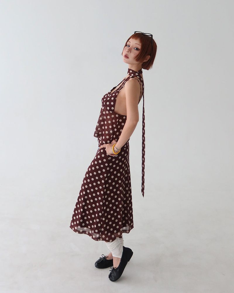 Chocolat Ribbon Dot Midi Skirt