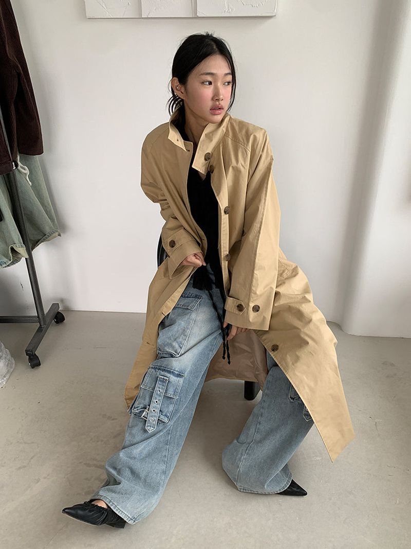 HIGH NECK MAXI TRENCH COAT (3C)
