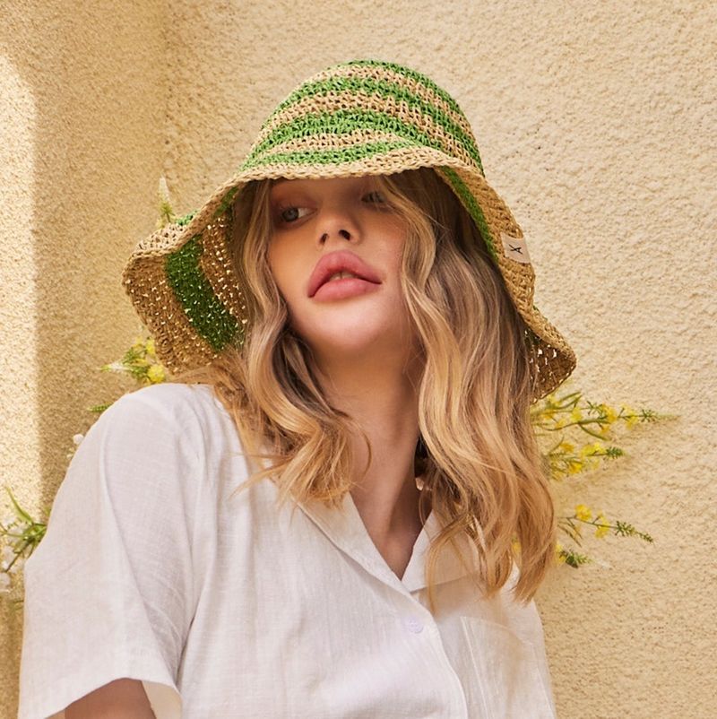 Stripe paper bucket hat Green