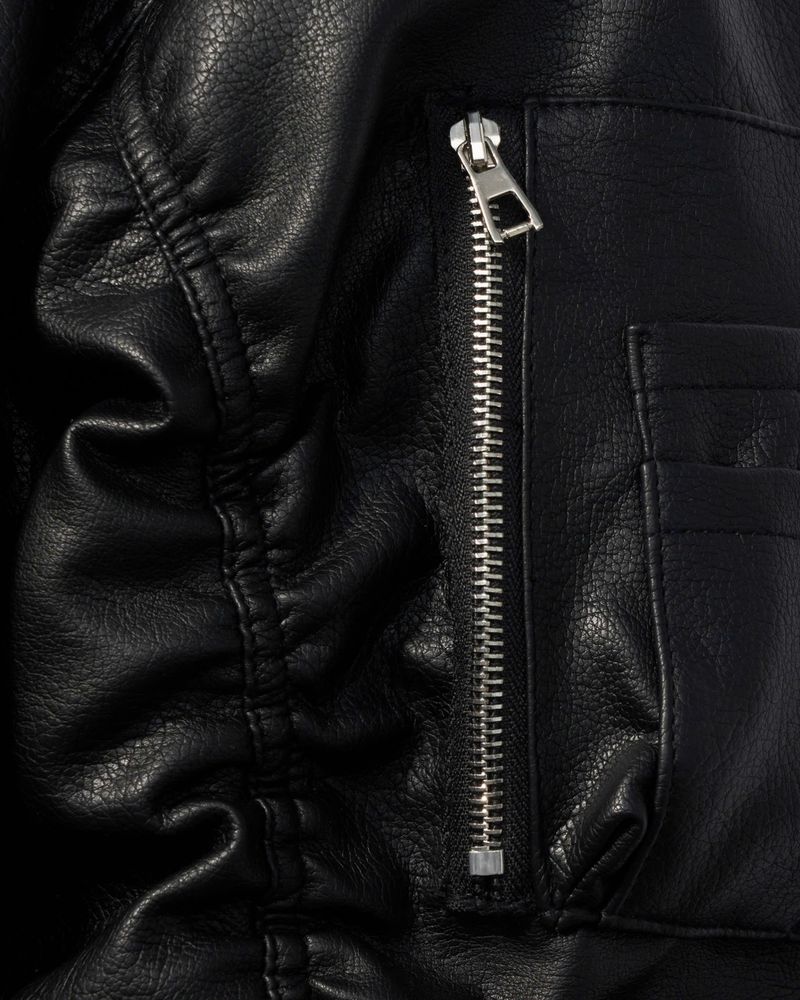 OVERSIZED HOODED LEATHER BOMBER JACKET