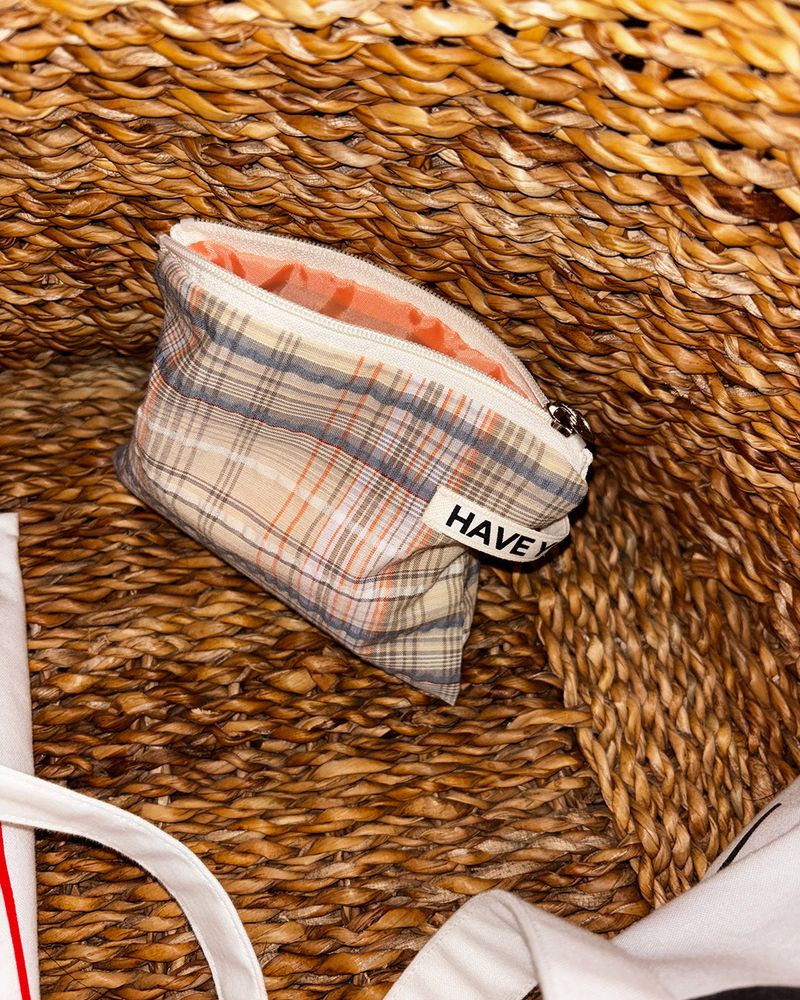 Check flat pouch - orange , S size