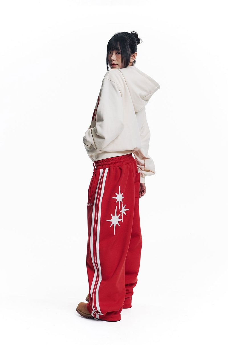 Star Piping Track Balloon Sweat Pants - Red