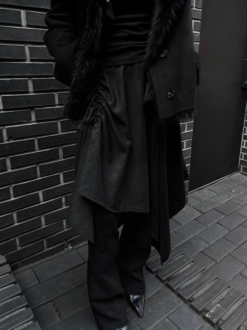 suede shirring draped skirt