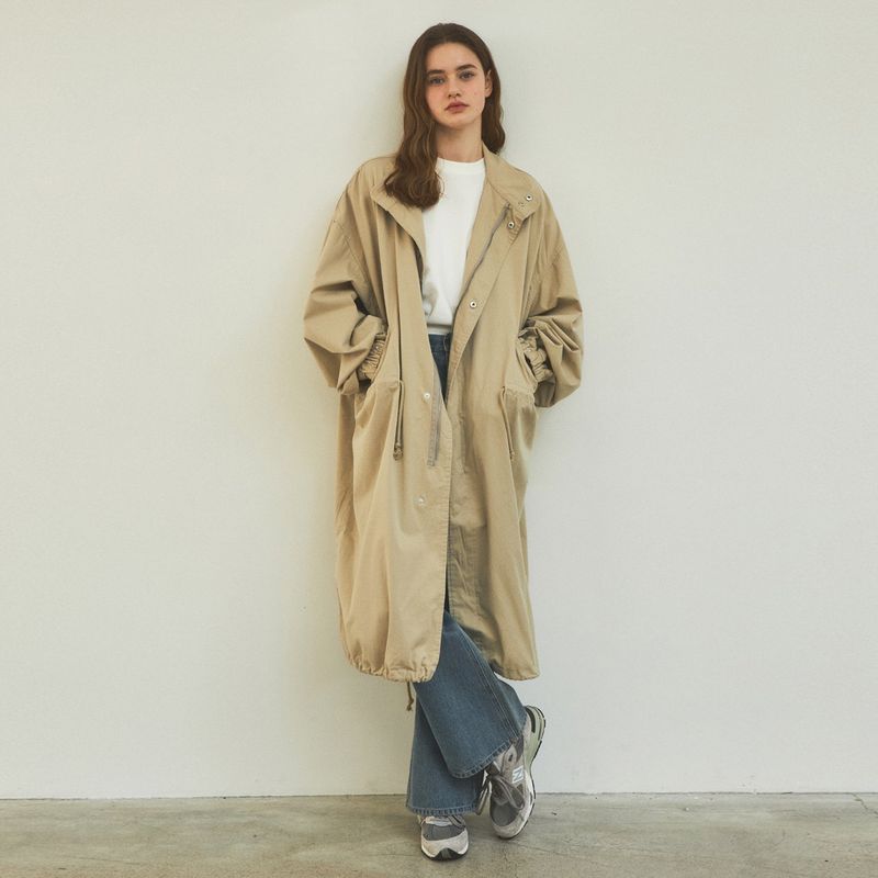 90s Classic Fishtail Long Bomber Jacket_Beige