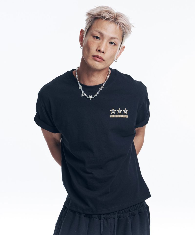 Star lettering cropped T-shirt - Black