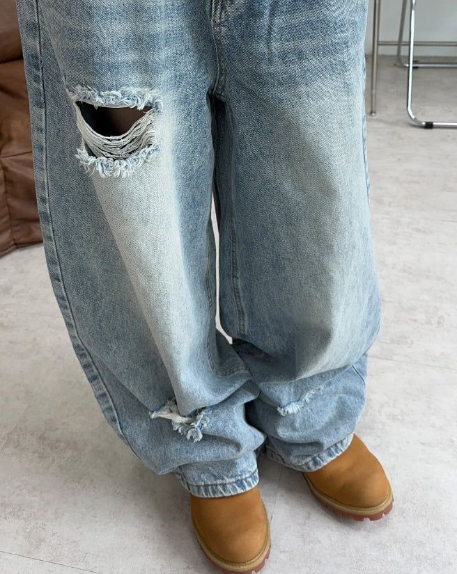 Lanes Damaged Wide Denim Pants