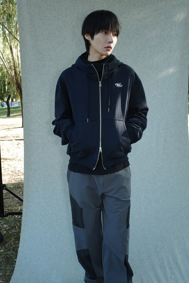 LAYERED STRING HOODIE ZIP-UP [NAVY]
