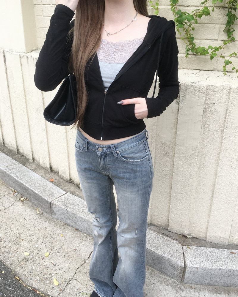 Crop slim hood jumper