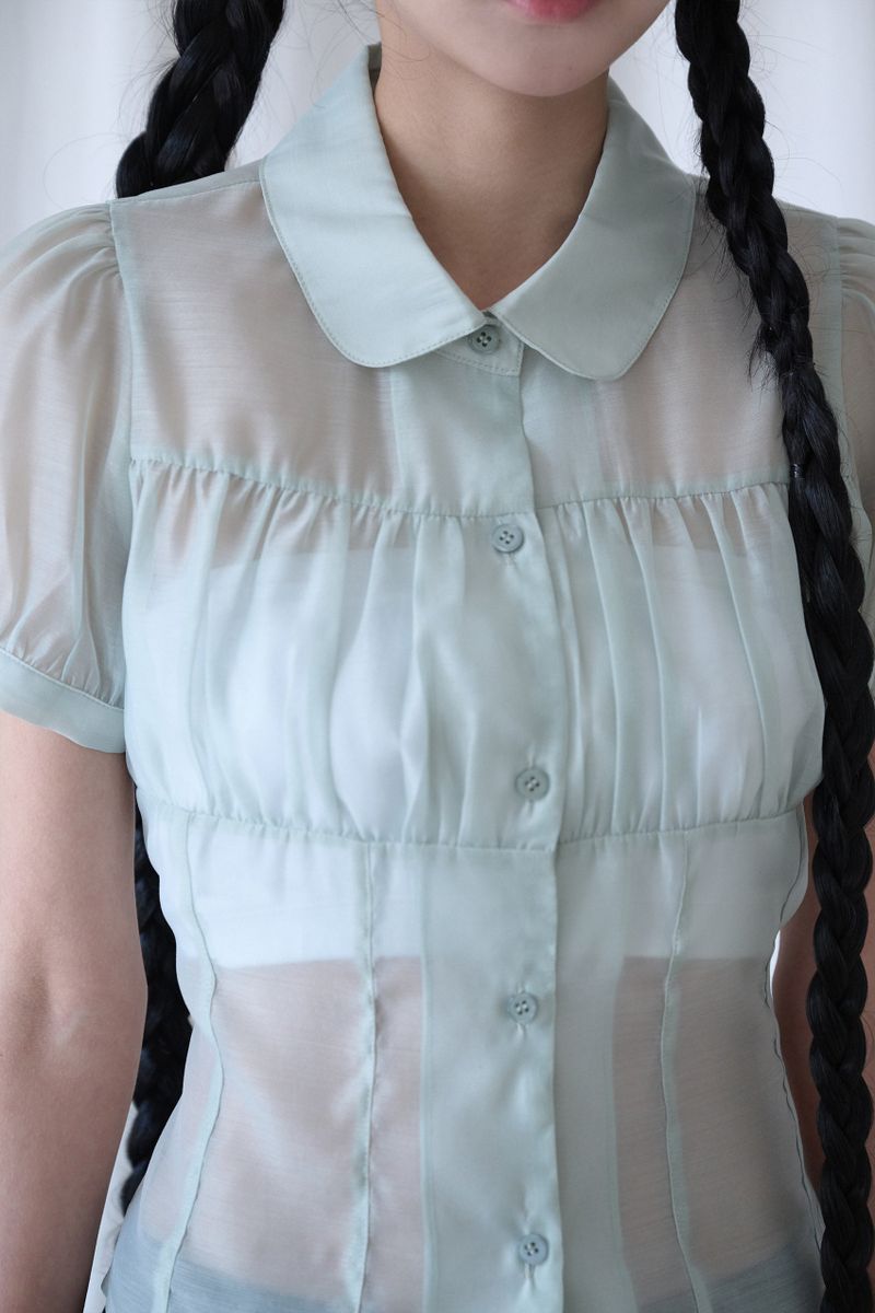 SHIRRING SHEER BLOUSE PISTACHIO