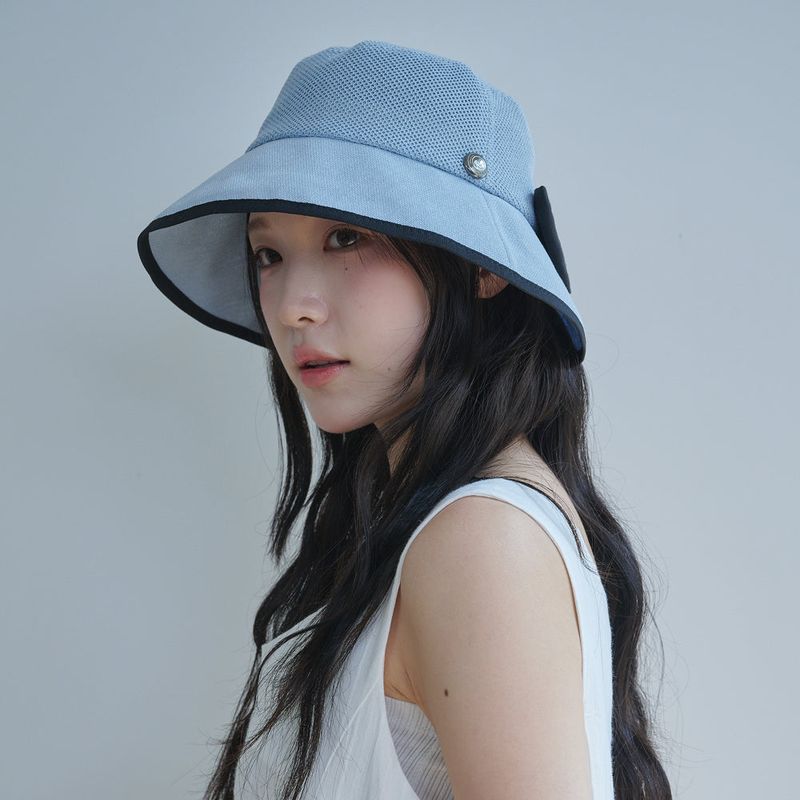 Ribbon Paper Wide Bucket Hat (Sky Blue)