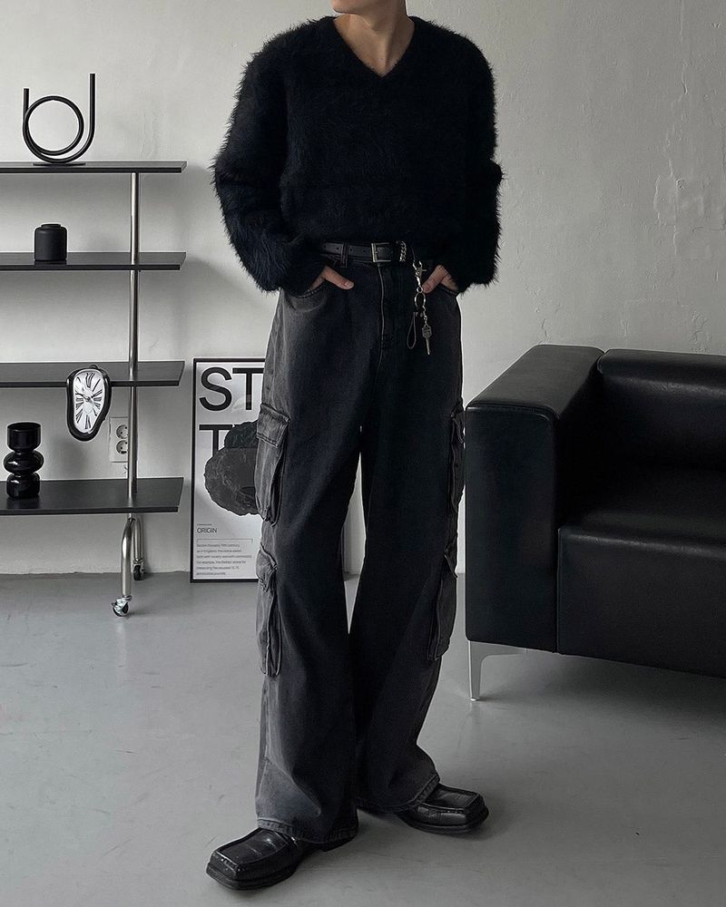 OWN Pantheon Solid Cargo Pocket Denim Pants (2 colors)
