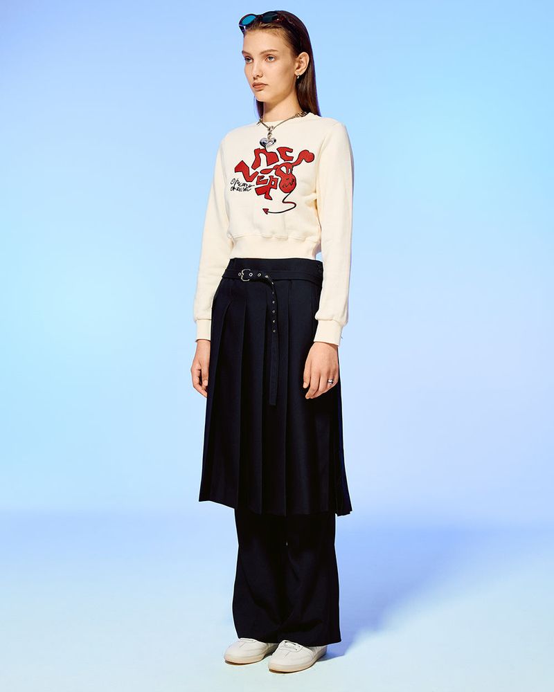 DEVIL HEAD LOGO CROP SWEATSHIRT-IVORY