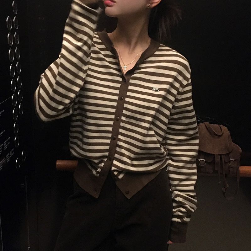[BELLIDE MADE] Lucky, round stripe cardigan