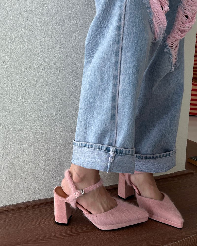 Angora strap high heels