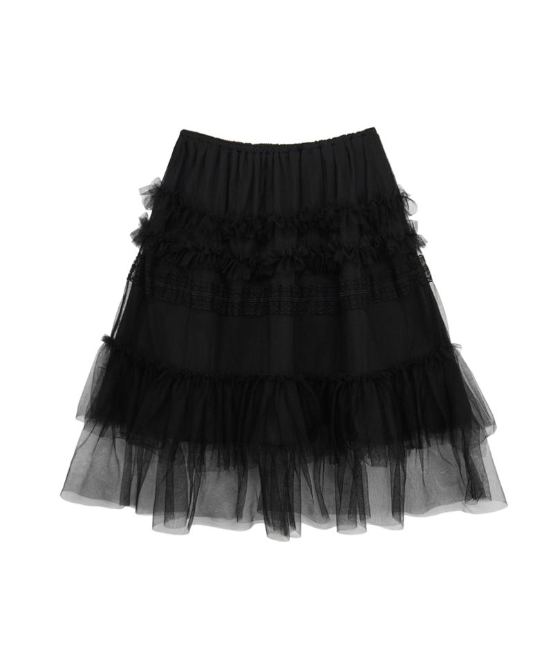 TULLE FRILL MIDI SKIRT BLACK
