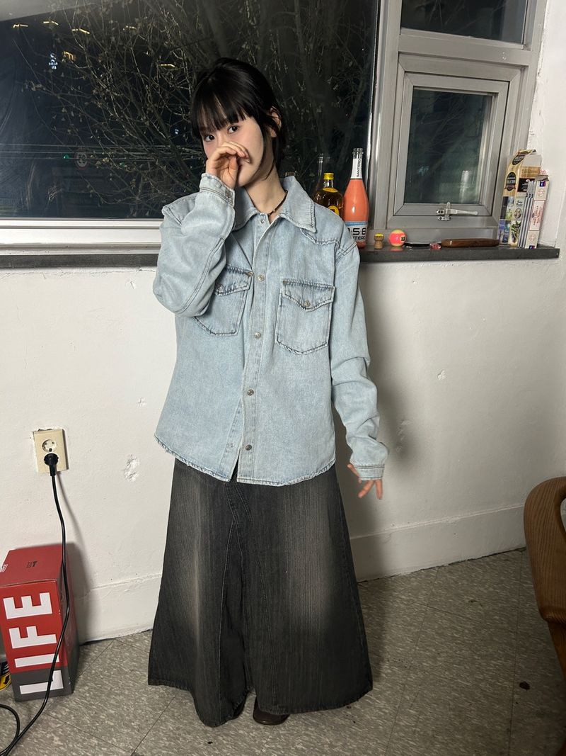 (2colors) bijou maxlong denim skirt