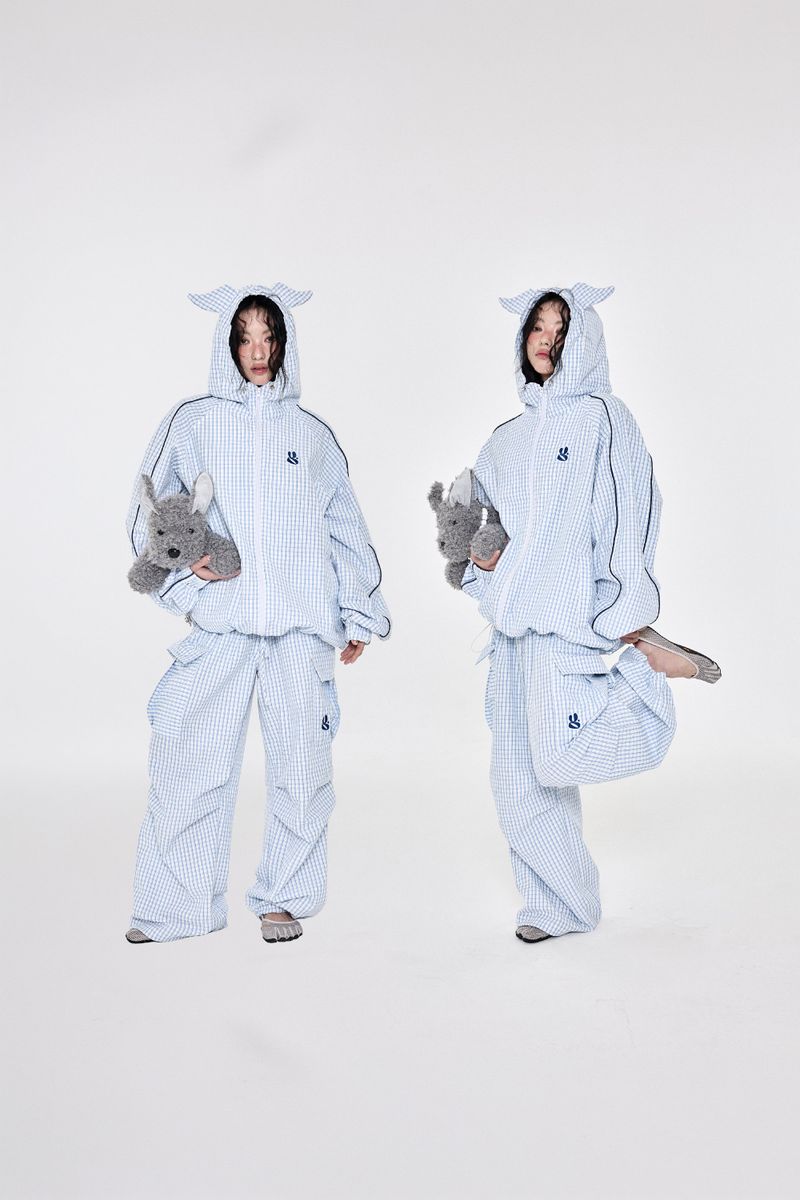 Check Cargo Pants Skyblue