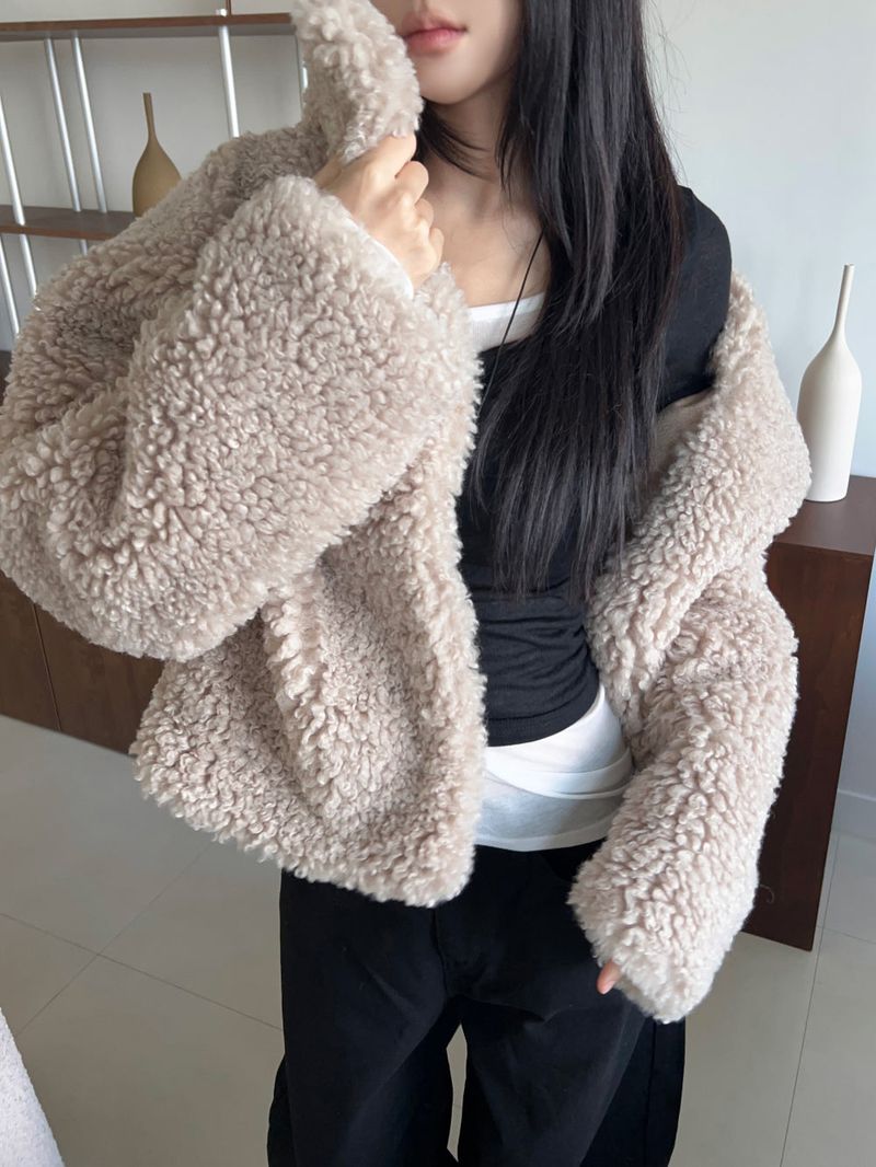 Teddy Hug Fuzzy High Neck Fur Jacket