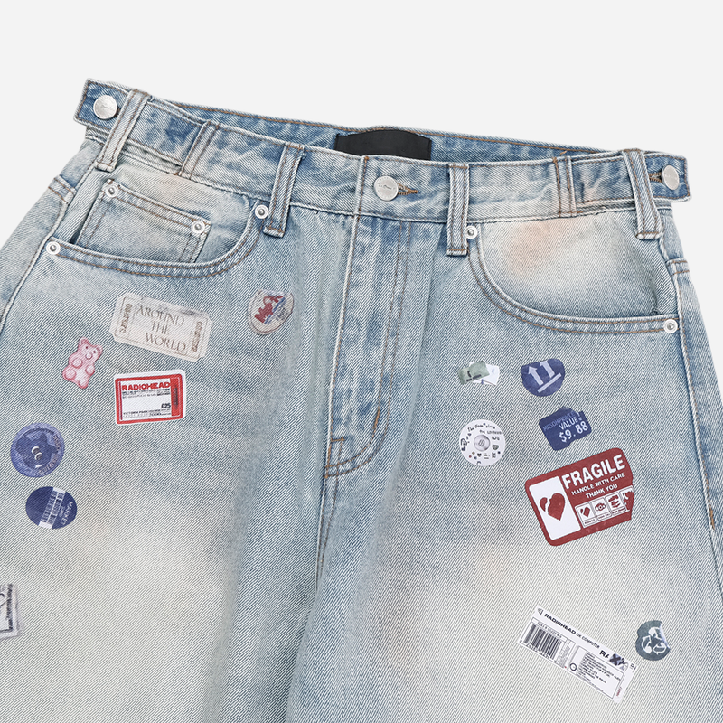Sticker Print Denim Pants