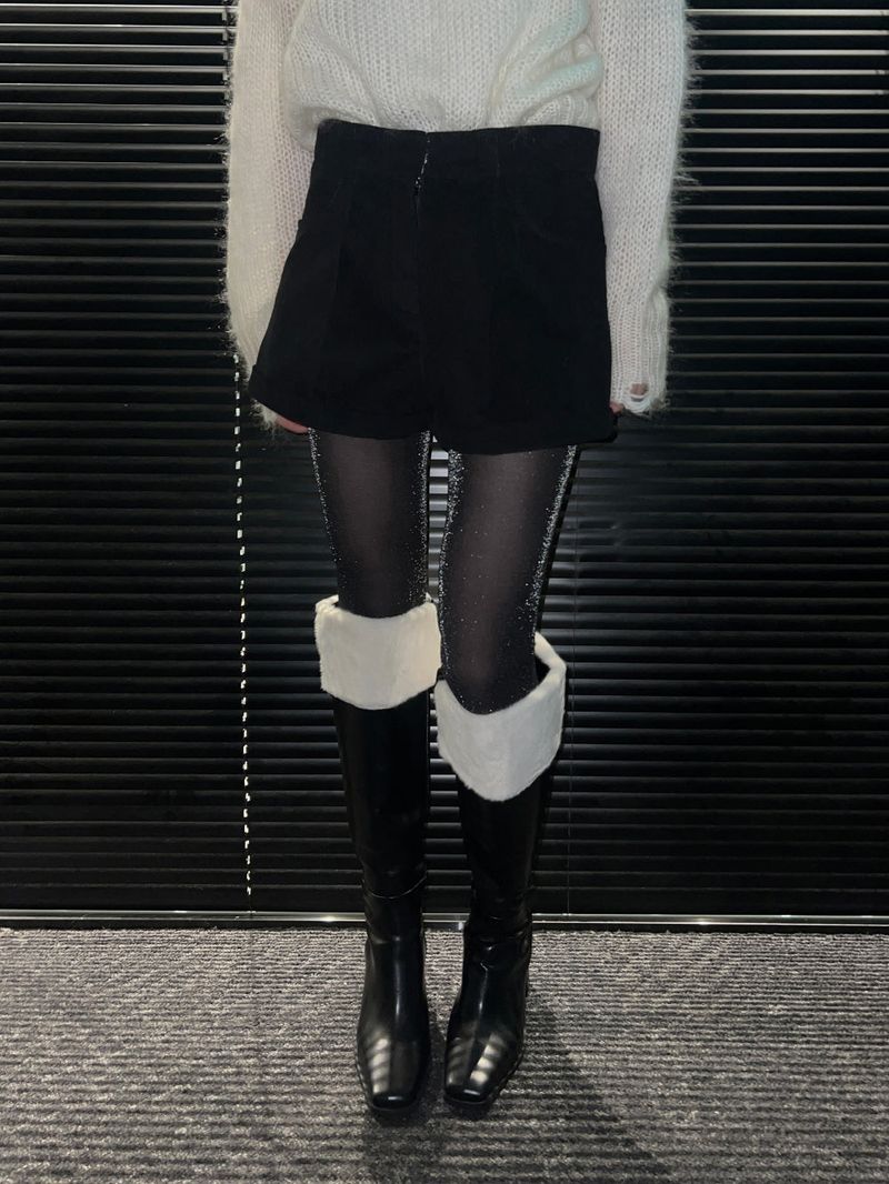 Square toe mink fur long boots (2 Color)